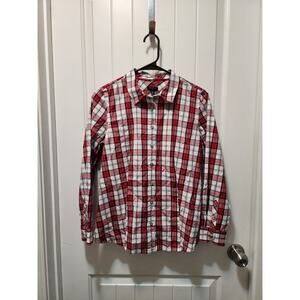 TALBOTS Women's Red, White, Black Plaid Button Down Shirt - Size 8P